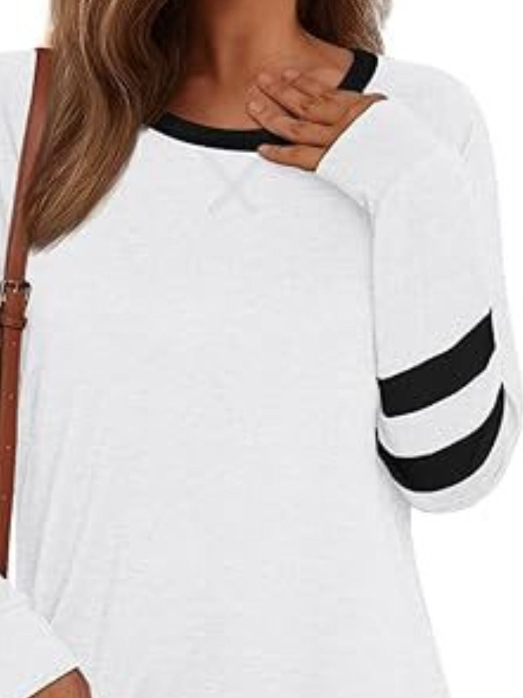 Striped Sleeve Long Sleeve Tee | Casual Round Neck Top