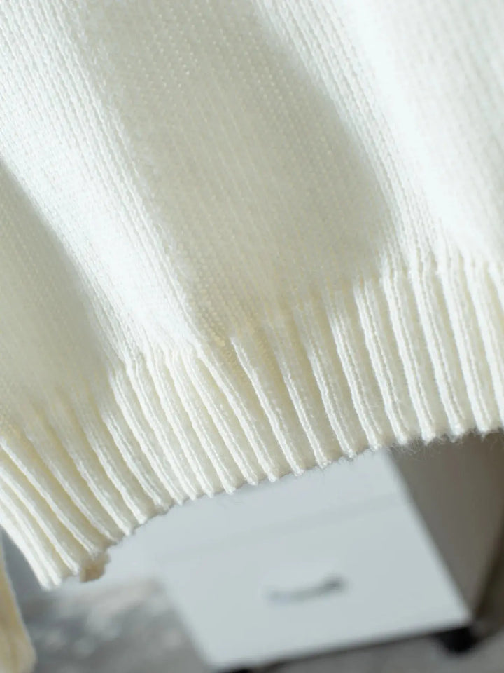 White Ribbed Knit Boat Neck Sweater