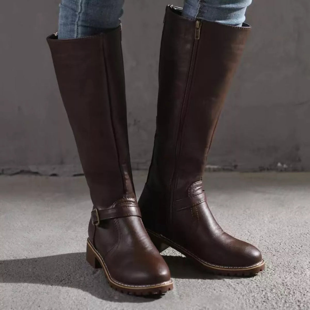 Round-Toe Block Heel Boots