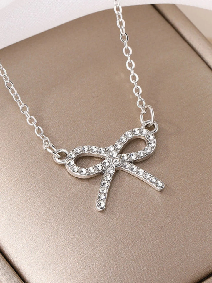 Zircon Bow Pendant Necklace | 18K Gold-Plated Dainty Jewelry