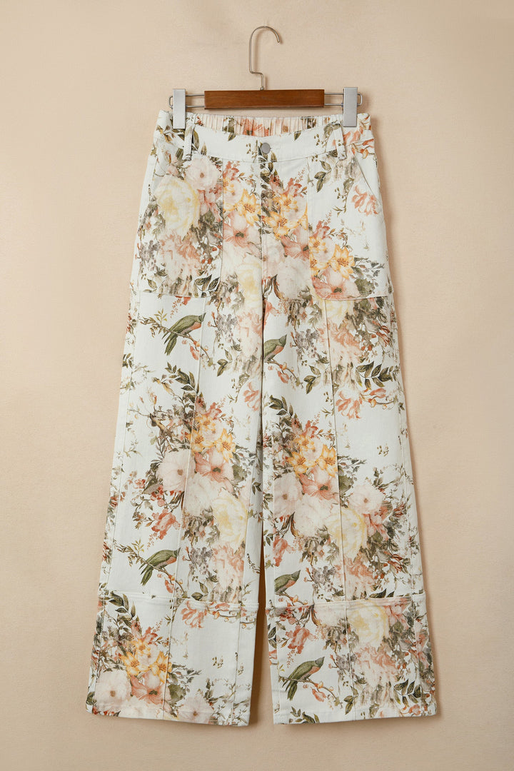 Floral Denim Wide Leg Jeans