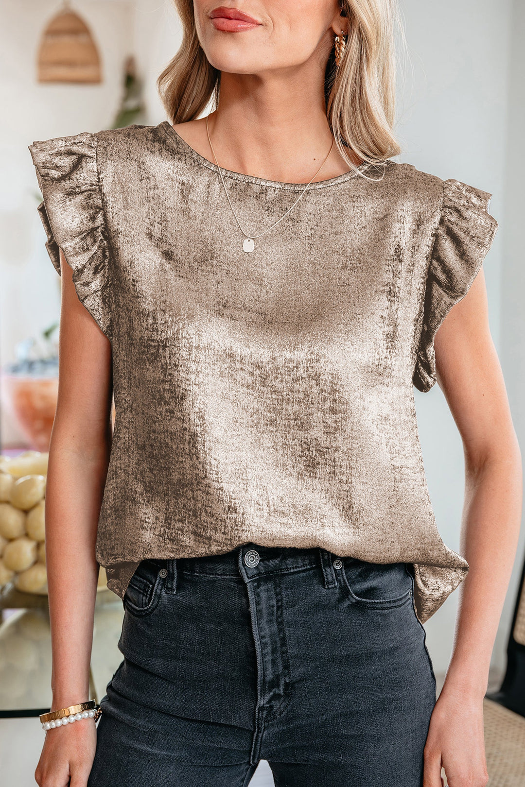 Ruffle Trim Sleeveless Top