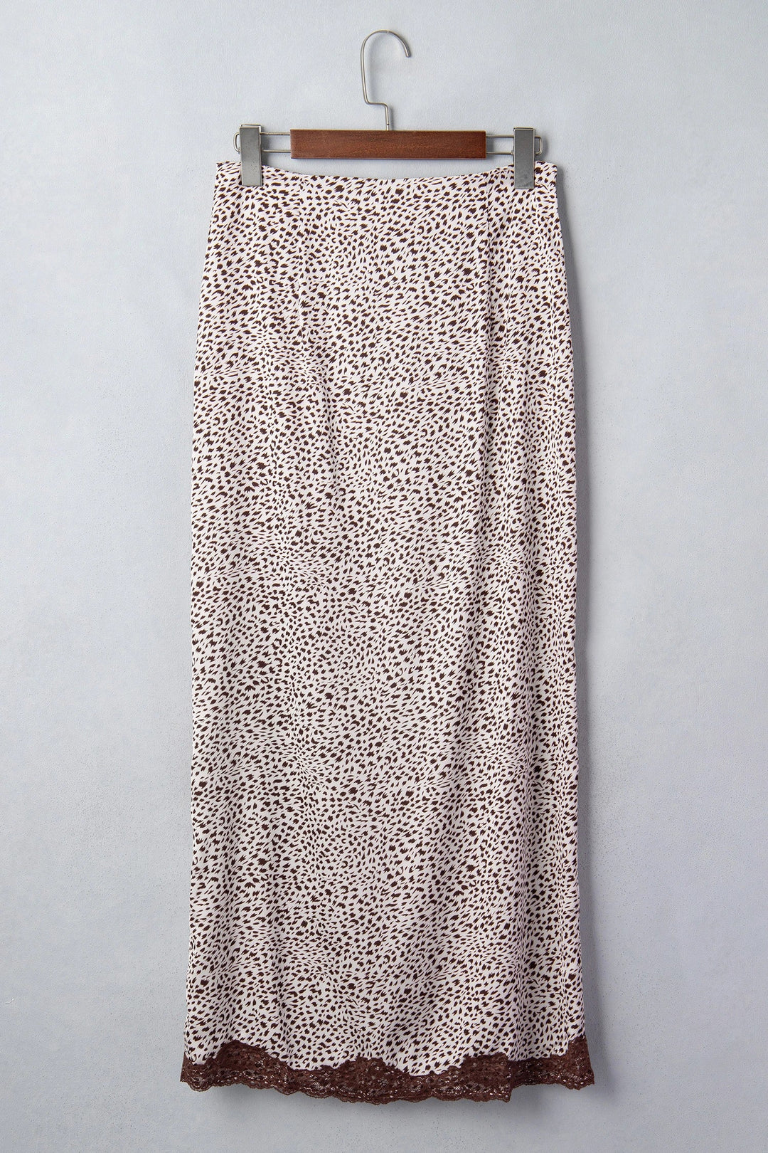 Cheetah Print Lace Trim High-Split Maxi Skirt