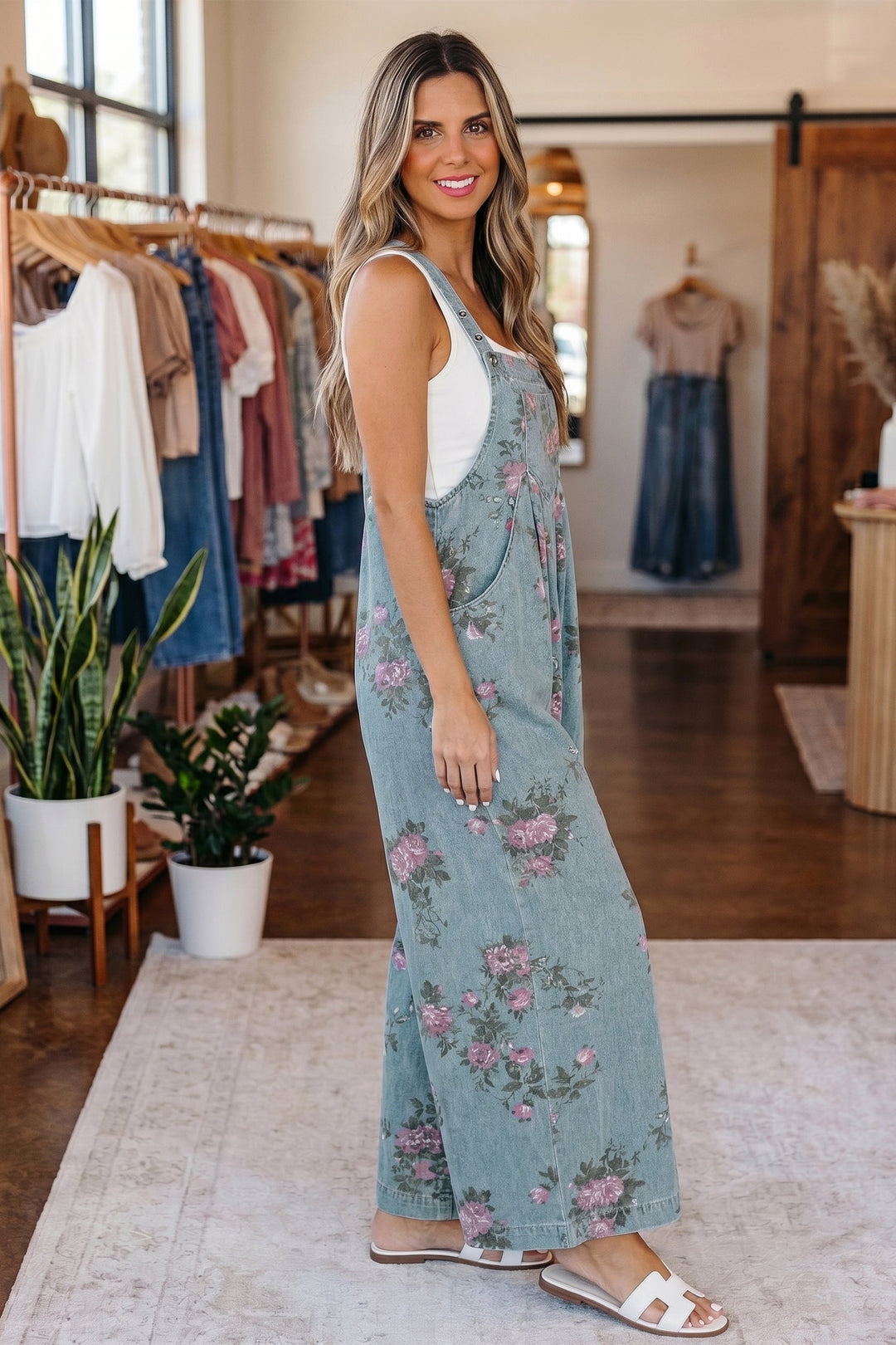 Olivia Wide Leg Denim Jumpsuit | Vintage Wash Boho Overalls