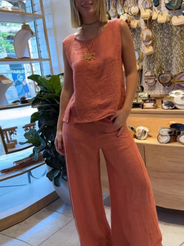 Round Neck Tank &amp; Wide-Leg Pants Set