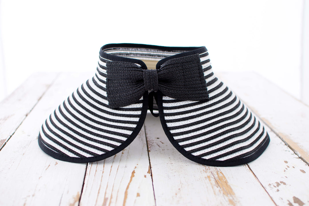 Foldable Straw Sun Visor | Bow &amp; Stripe Boho Beach Hat