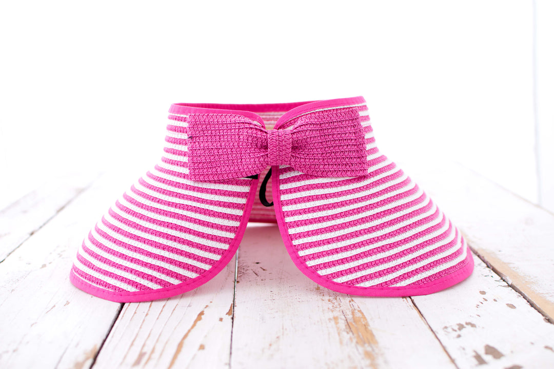 Foldable Straw Sun Visor | Bow &amp; Stripe Boho Beach Hat