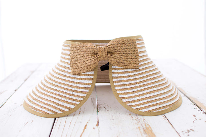 Foldable Straw Sun Visor | Bow &amp; Stripe Boho Beach Hat