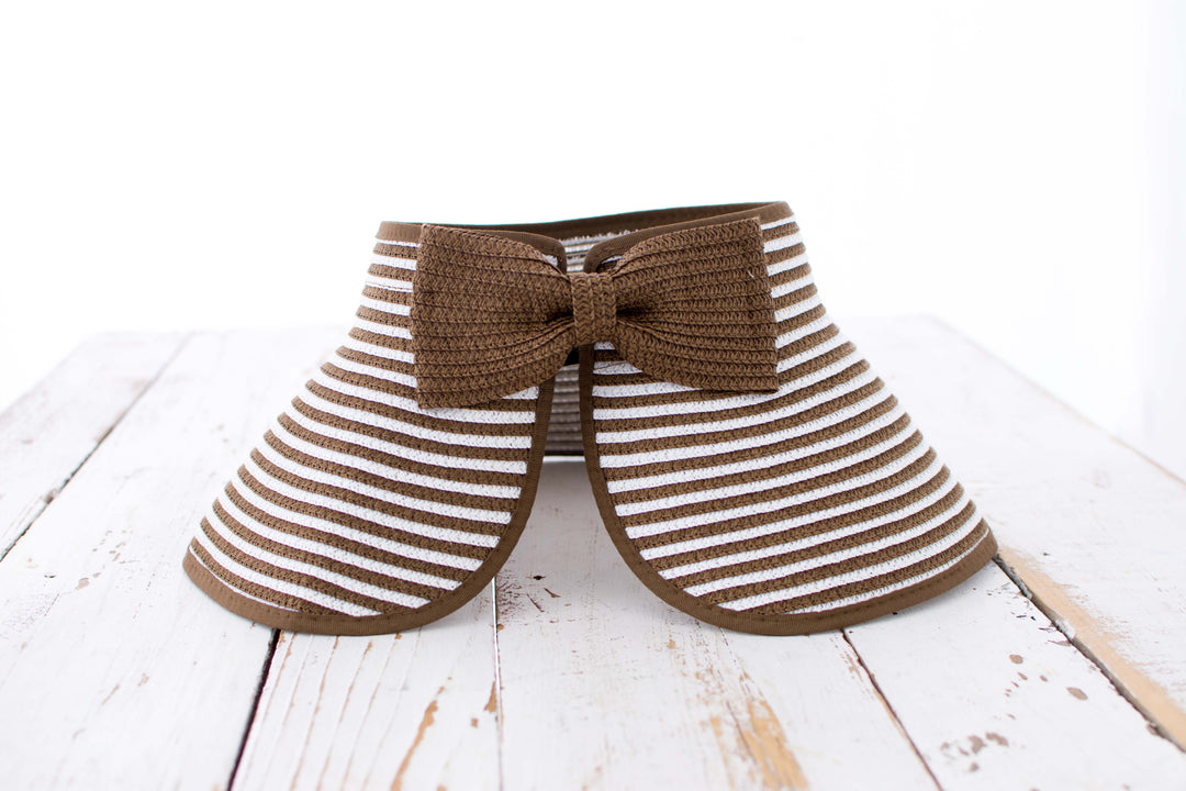 Foldable Straw Sun Visor | Bow &amp; Stripe Boho Beach Hat