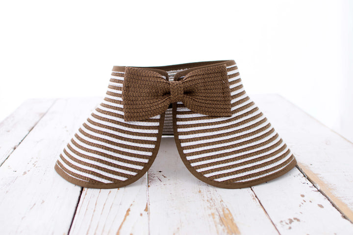 Foldable Straw Sun Visor | Bow &amp; Stripe Boho Beach Hat
