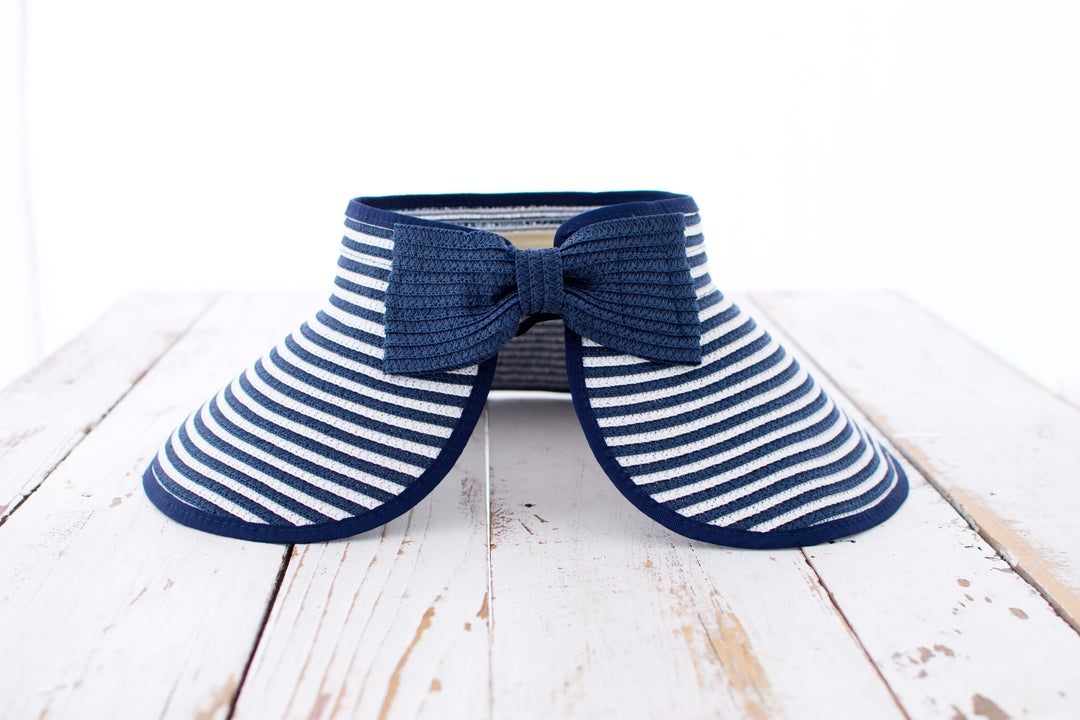 Foldable Straw Sun Visor | Bow &amp; Stripe Boho Beach Hat
