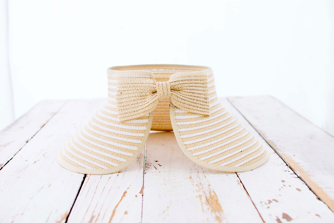 Foldable Straw Sun Visor | Bow &amp; Stripe Boho Beach Hat