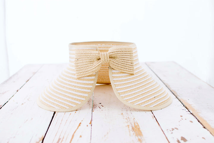 Foldable Straw Sun Visor | Bow &amp; Stripe Boho Beach Hat