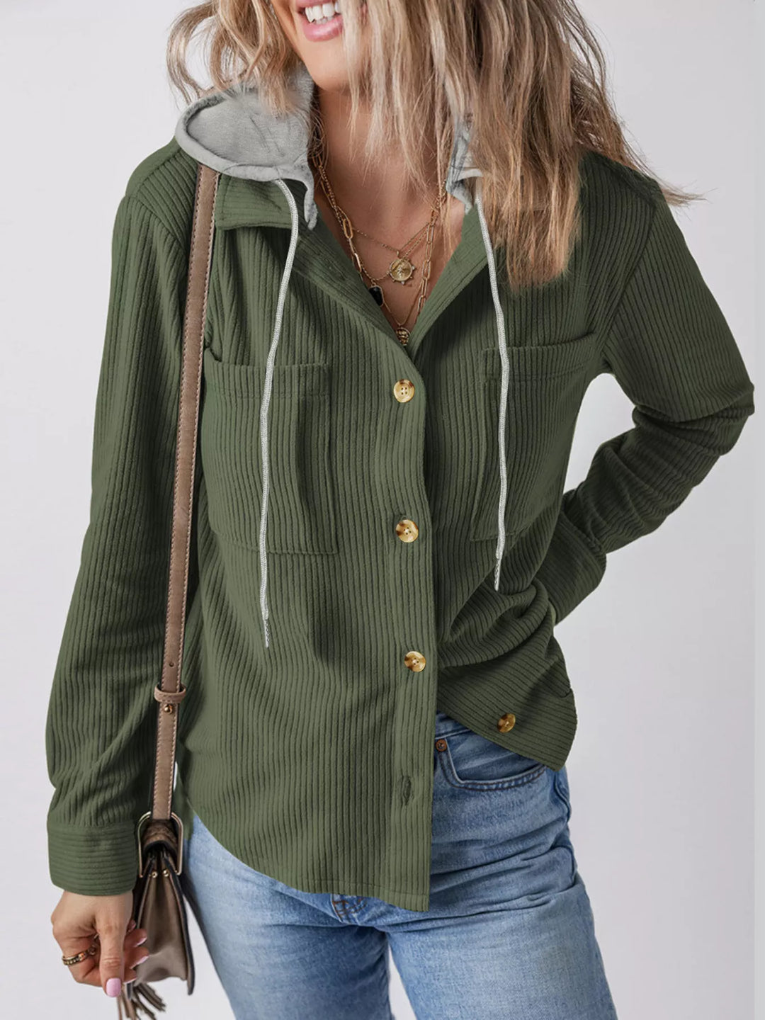Trailside Charm Hooded Corduroy Button-Down Jacket