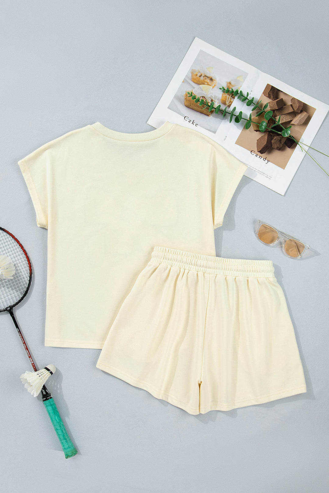 Leopard Bow Patch Tee &amp; Drawstring Shorts Set