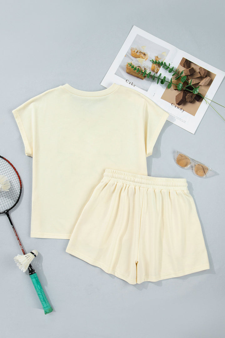 Leopard Bow Patch Tee &amp; Drawstring Shorts Set