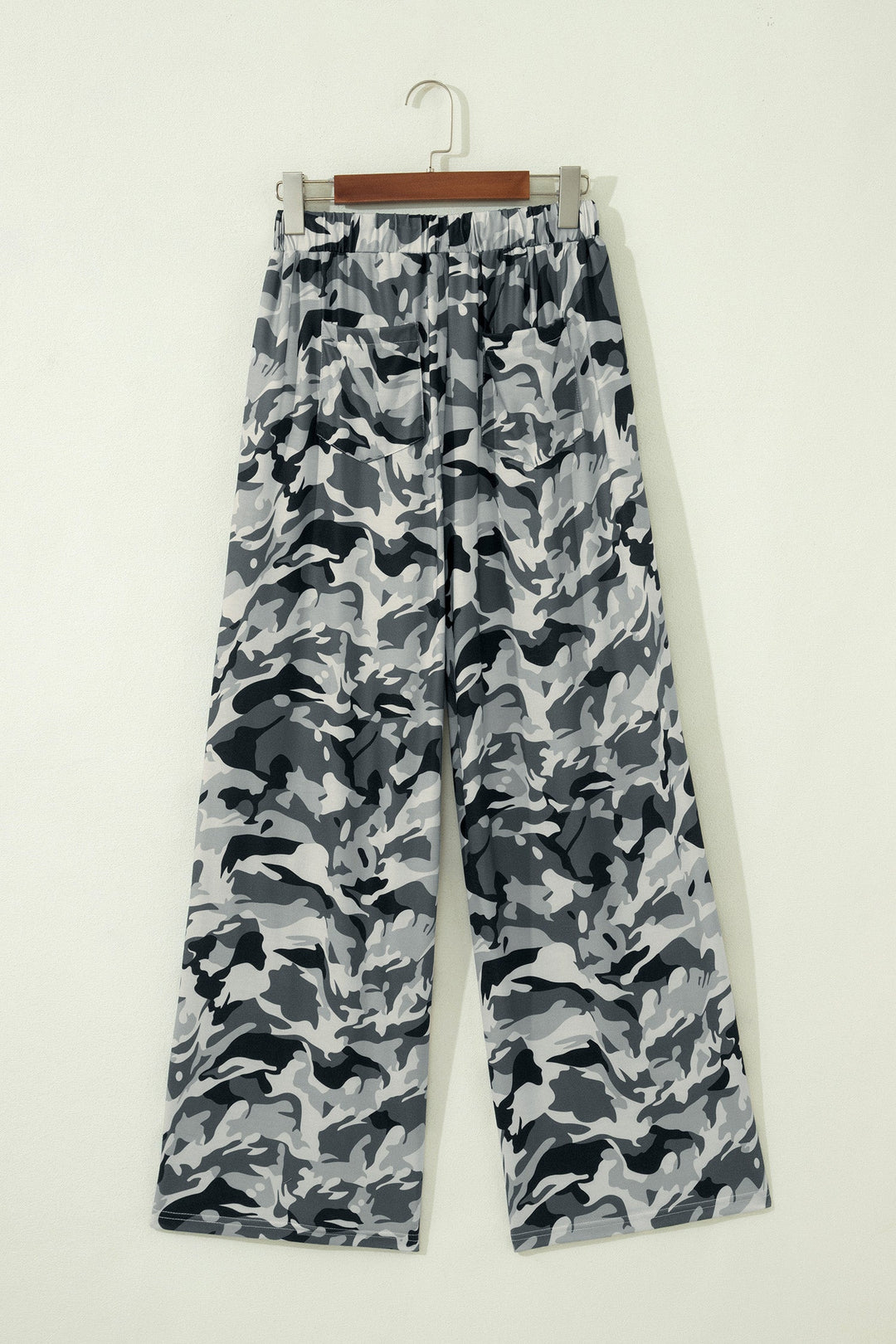 Camo Drawstring High Waist Wide Leg Pants