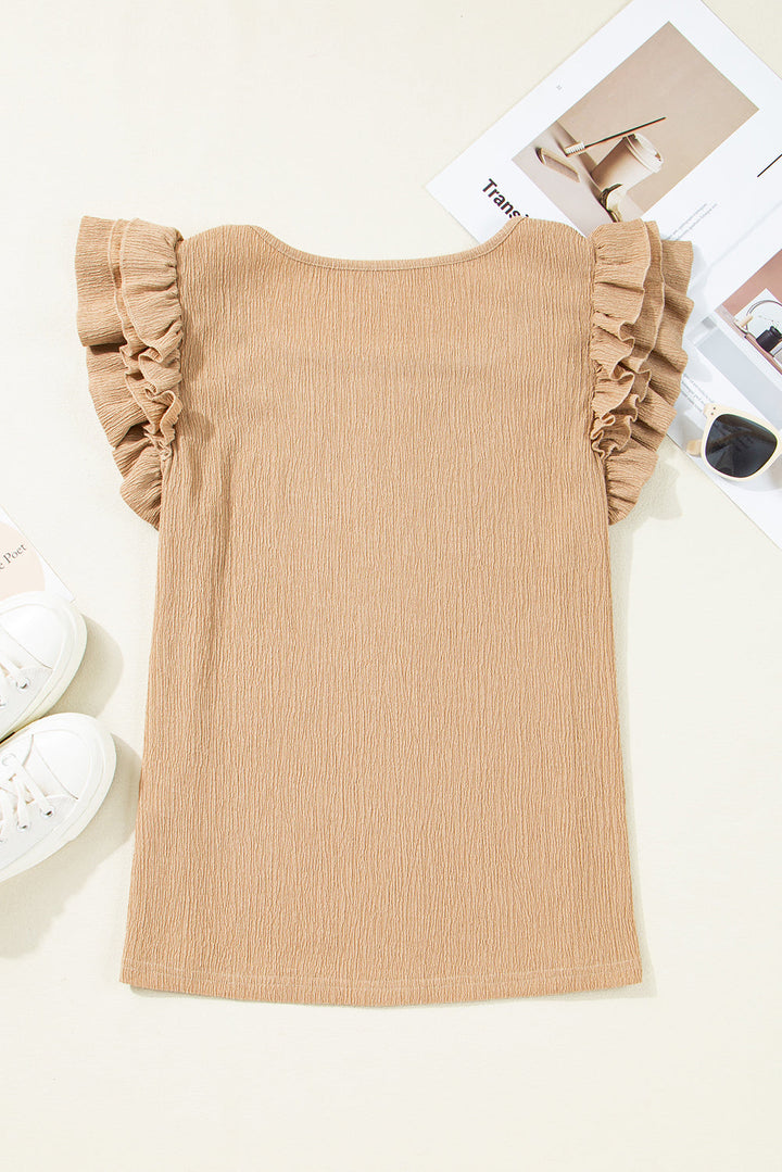 Square Neck Textured Ruffle Sleeve Blouse
