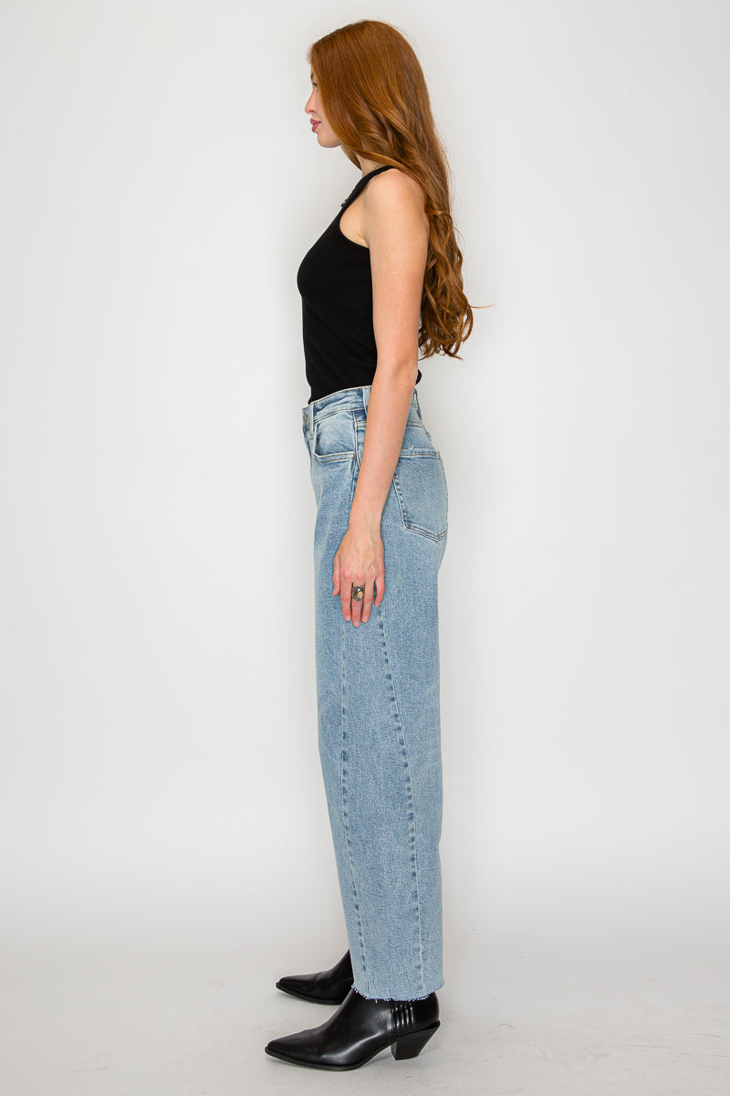 Harlow High Waisted Barrel Jeans | Light Wash Blue Denim