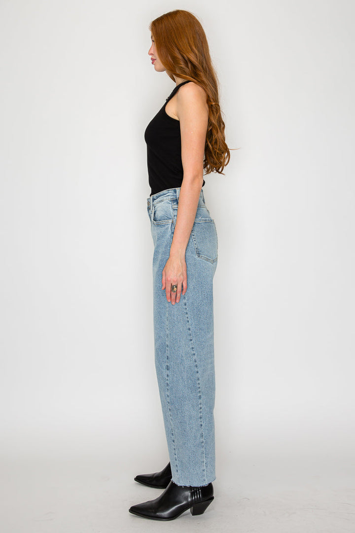 Harlow High Waisted Barrel Jeans | Light Wash Blue Denim