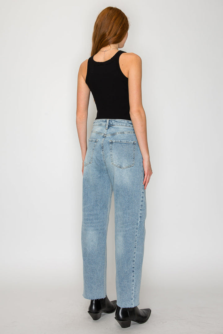 Harlow High Waisted Barrel Jeans | Light Wash Blue Denim