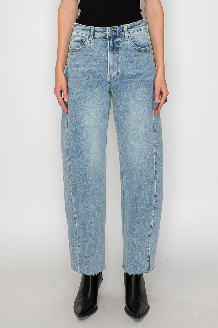 Harlow High Waisted Barrel Jeans | Light Wash Blue Denim