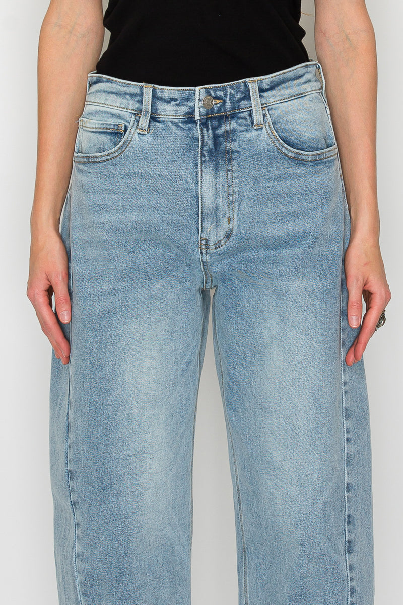 Harlow High Waisted Barrel Jeans | Light Wash Blue Denim