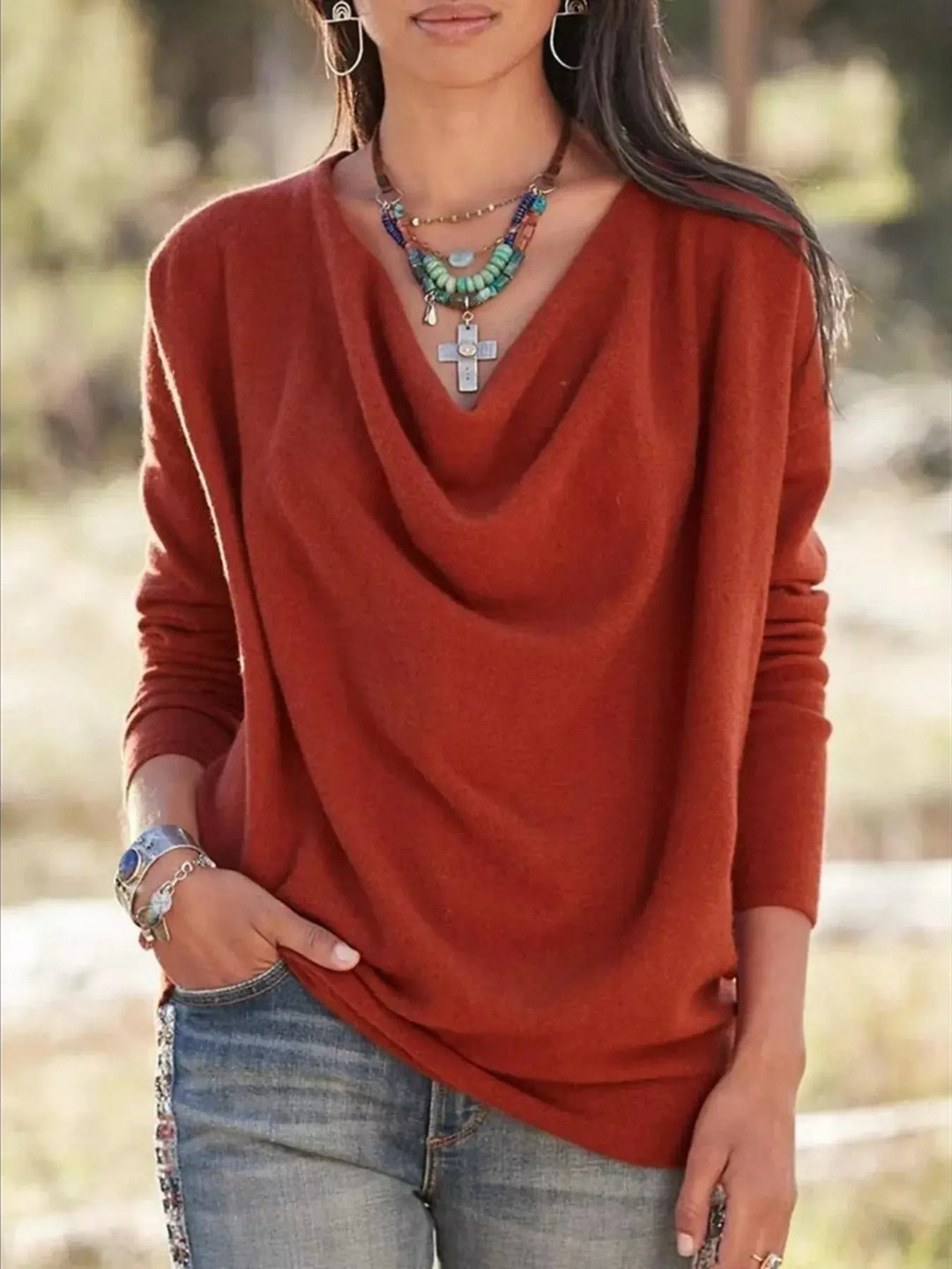 Easy Days Cowl Neck Long Sleeve Top | S–5XL, Including Plus Size