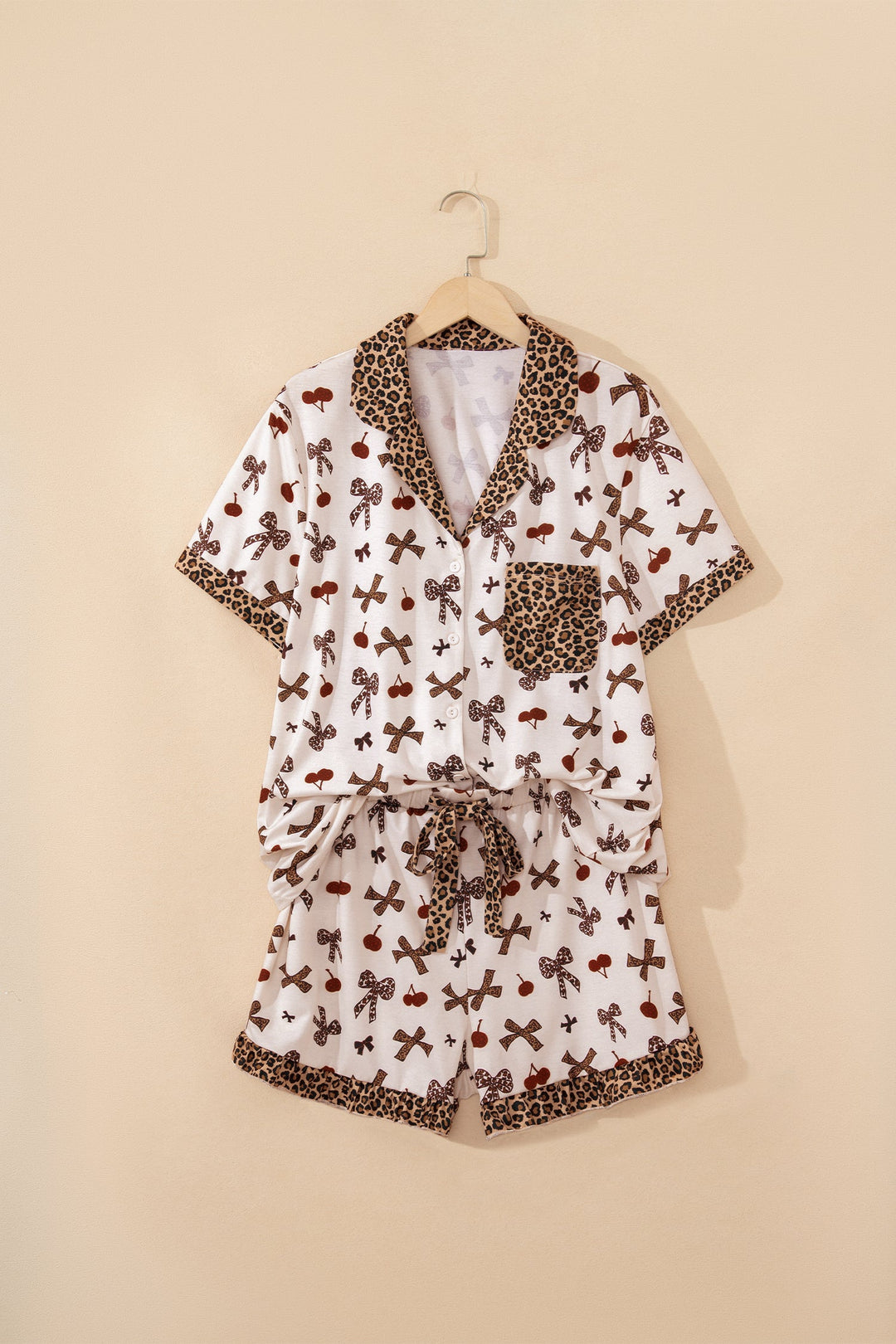 Della Cherry Bow Patchwork Pajama Lounge Set