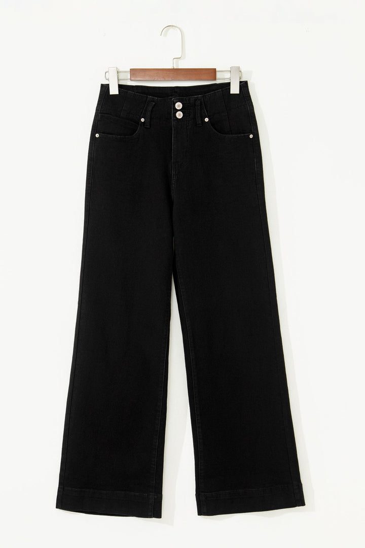 Double Button High Waist Wide Leg Jeans