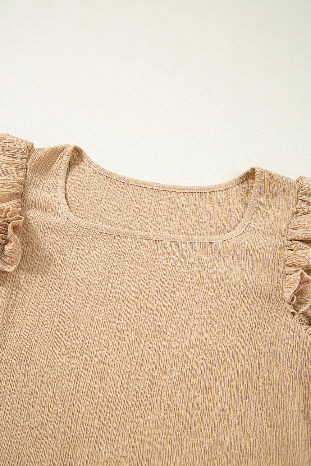Square Neck Textured Ruffle Sleeve Blouse