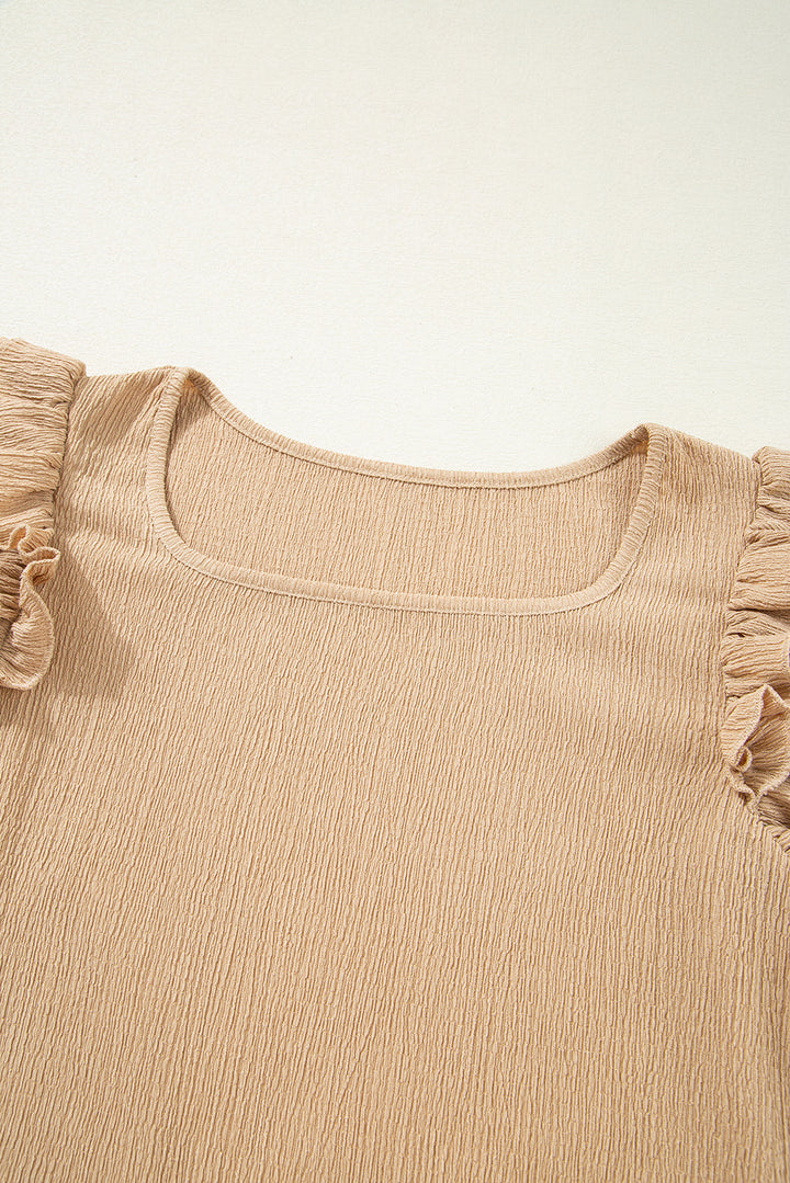 Square Neck Textured Ruffle Sleeve Blouse