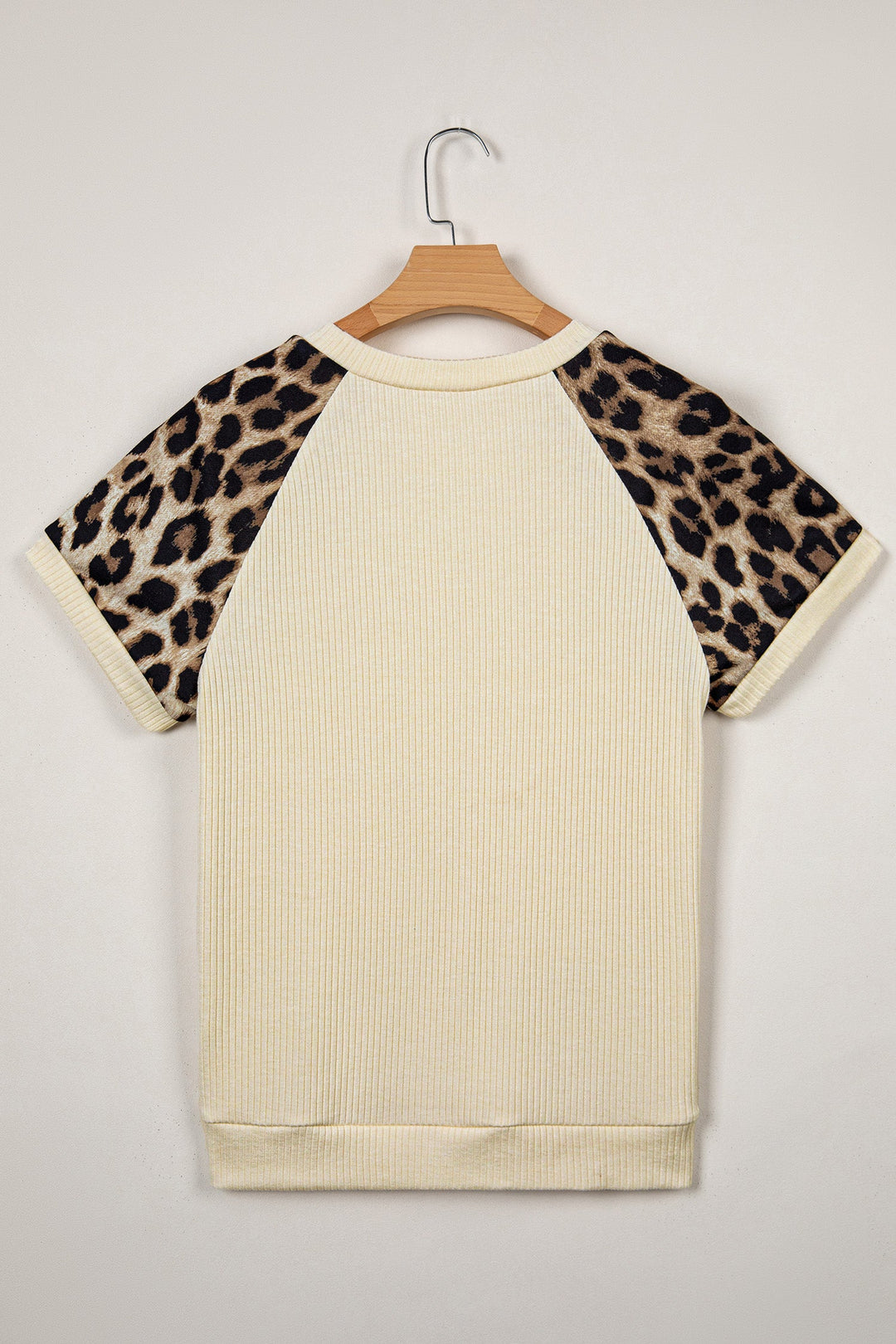 Leopard Contrast Sleeve Ribbed Knit Tee