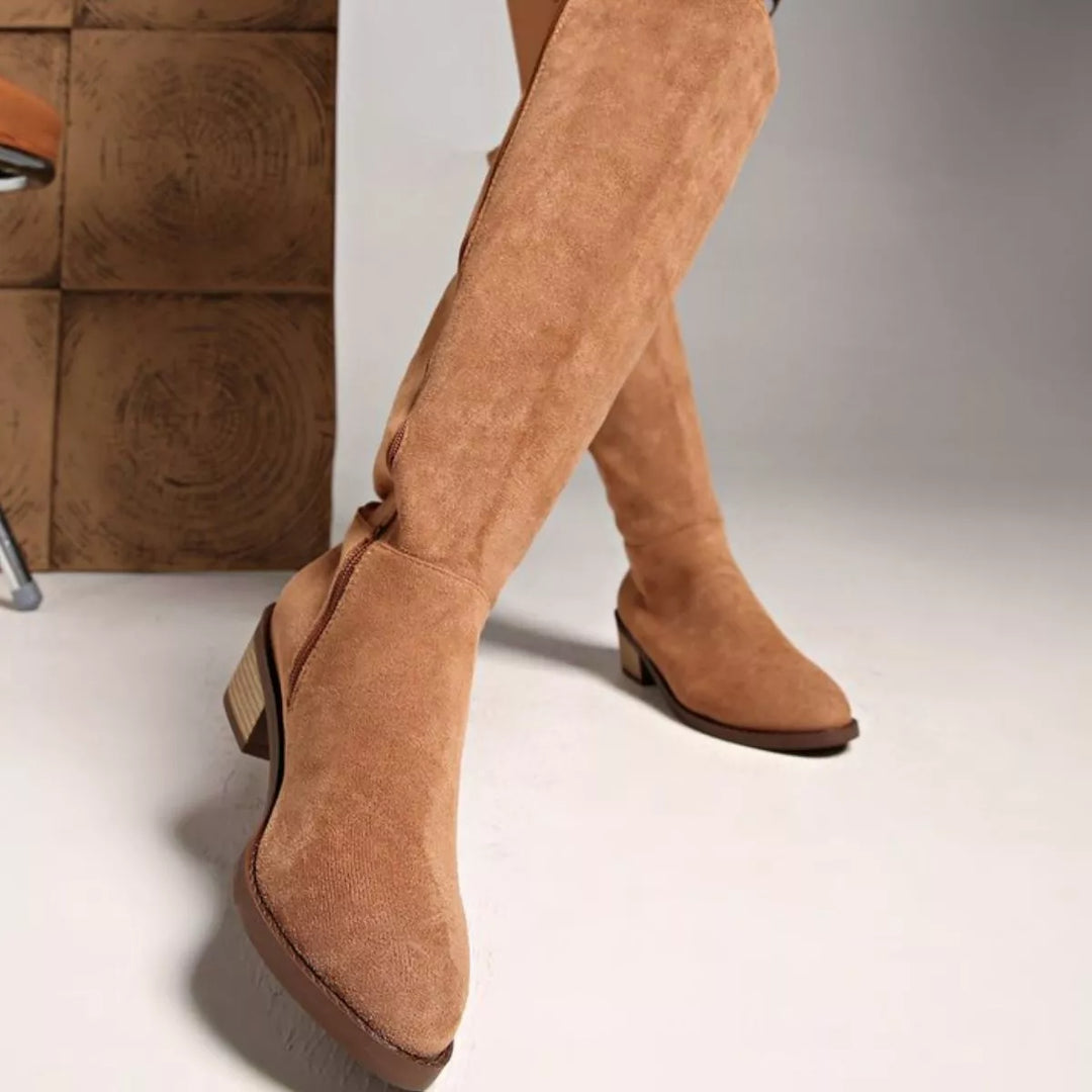 Knee-High Suede Block Heel Boots