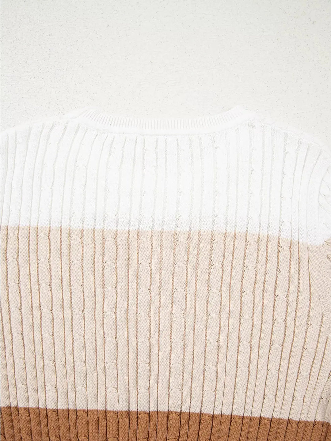 Colorblock Cable Knit Sweater | Round Neck Cozy Knit Top