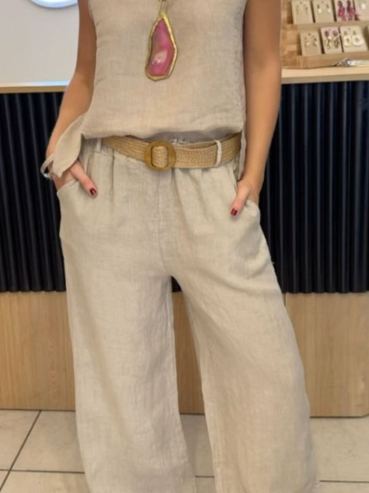 Round Neck Tank &amp; Wide-Leg Pants Set