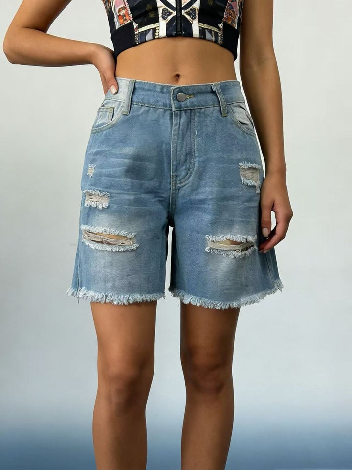 Distressed Frayed Hem Denim Shorts | Plus Size S–4XL