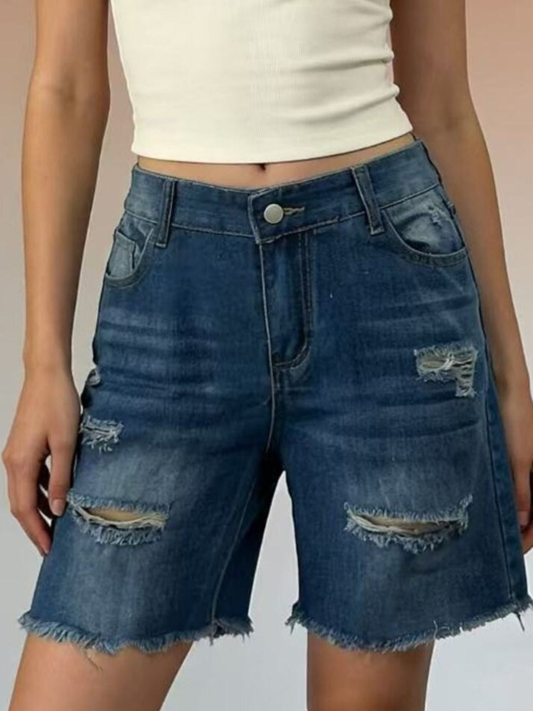Distressed Frayed Hem Denim Shorts | Plus Size S–4XL