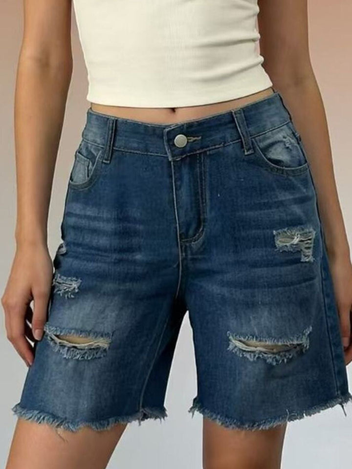 Distressed Frayed Hem Denim Shorts | Plus Size S–4XL