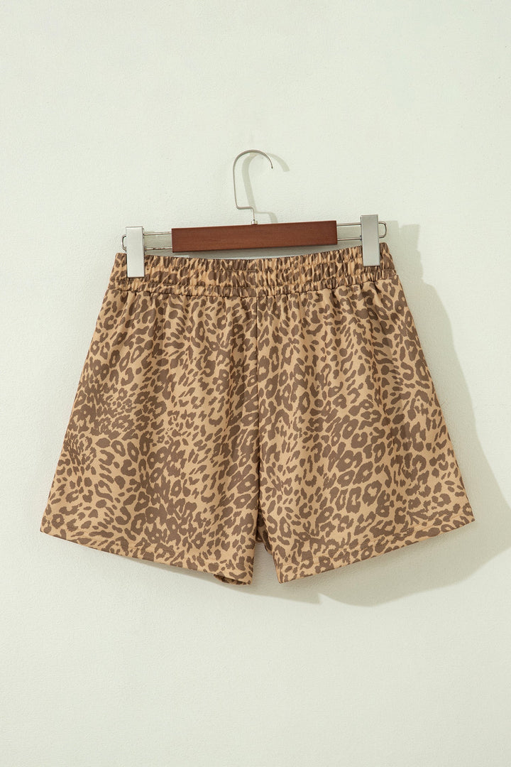 Leopard Star Patch Drawstring Shorts