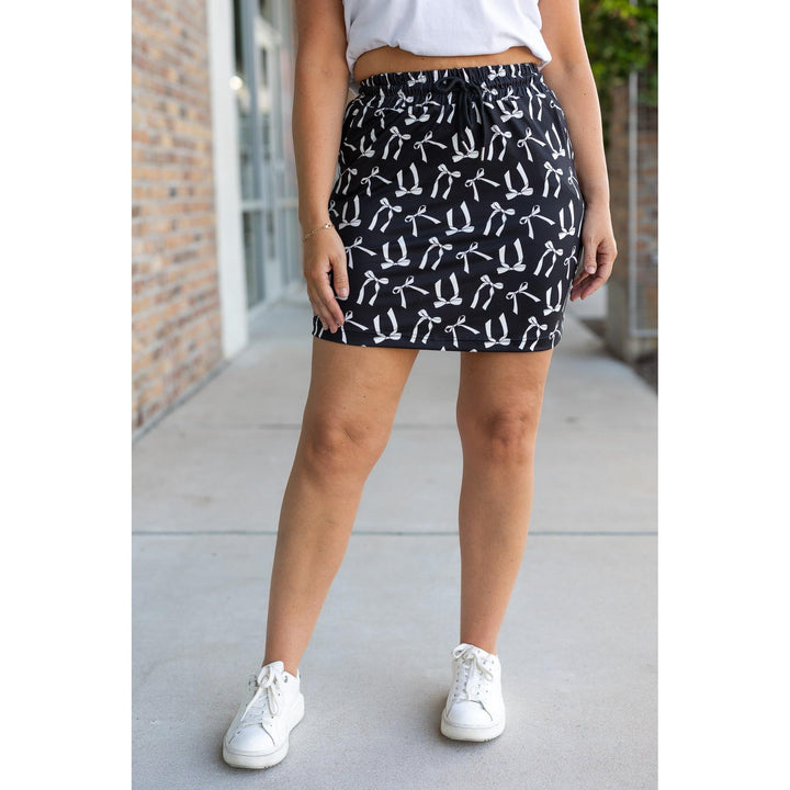 Millie White Bow Jogger Skirt | Pocketed Athleisure Mini Skirt