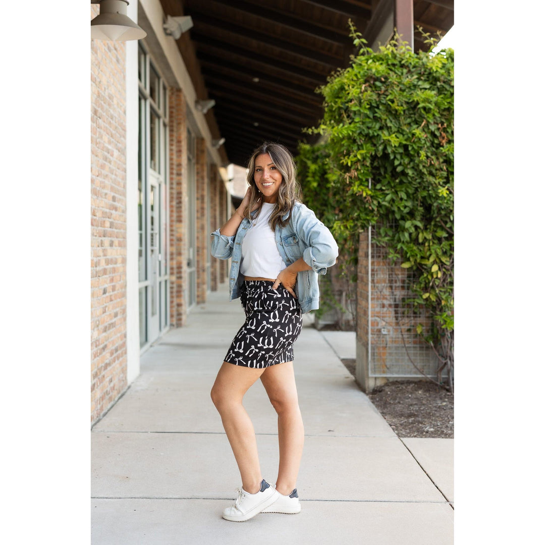 Millie White Bow Jogger Skirt | Pocketed Athleisure Mini Skirt
