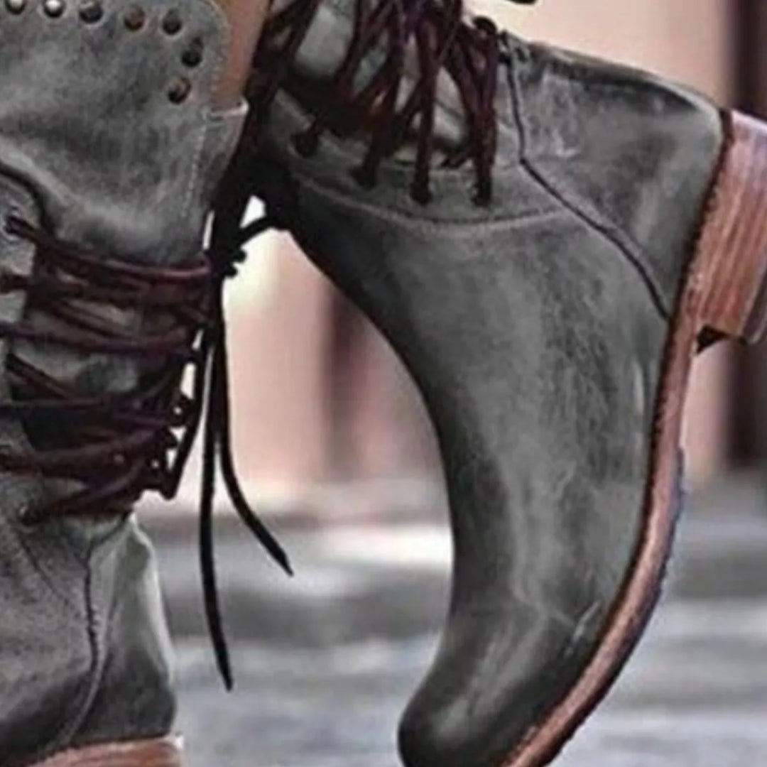 Lace-Up Block Heel Mid Boots