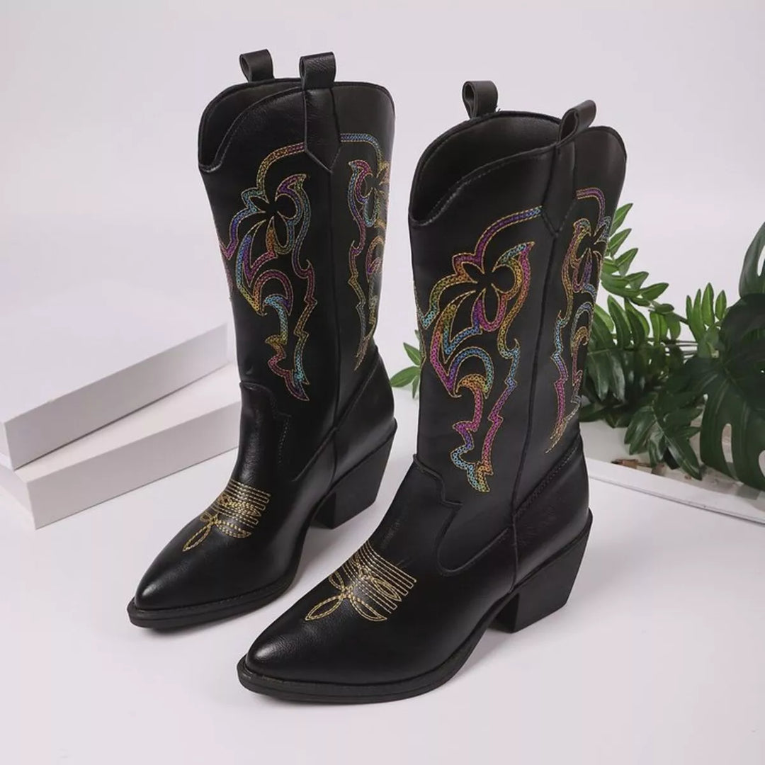 Western Point Toe Block Heel Boots