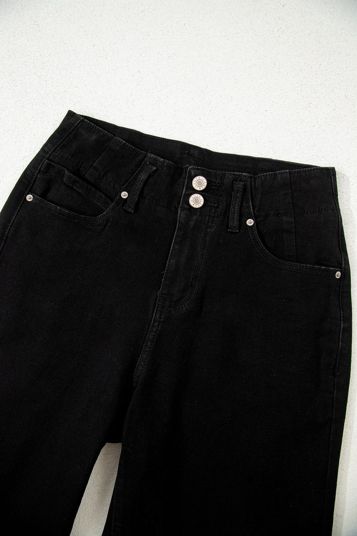 Double Button High Waist Wide Leg Jeans