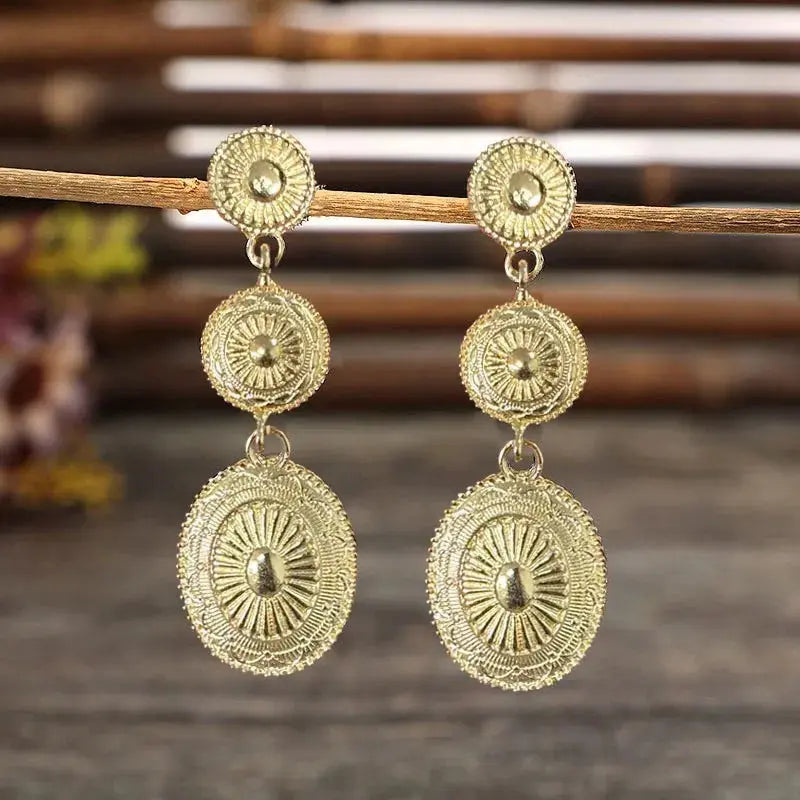 Vintage Western Concho Dangle Earrings | Gold &amp; Silver