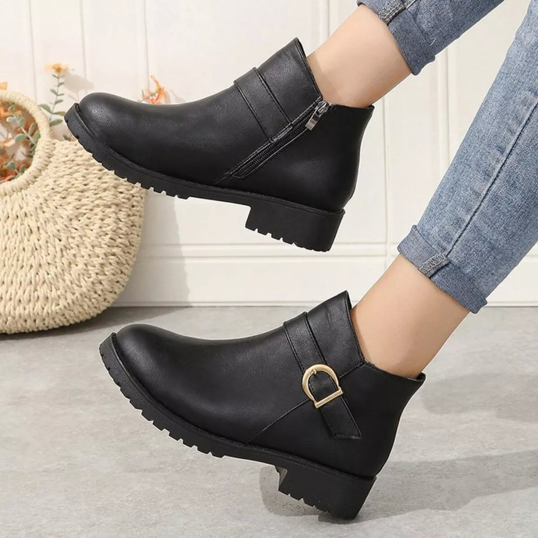 Buckle Accent Ankle Boots | Black &amp; Caramel