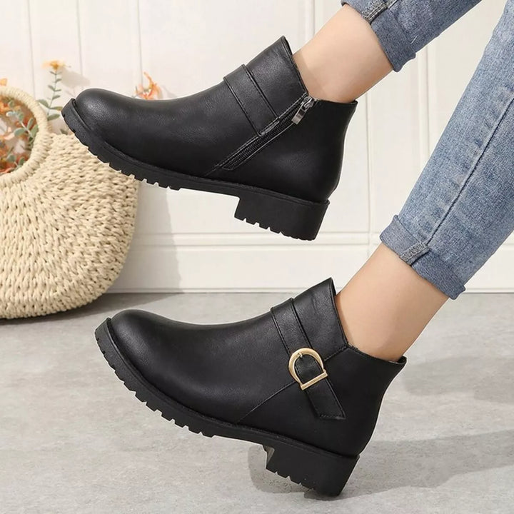 Buckle Accent Ankle Boots | Black &amp; Caramel
