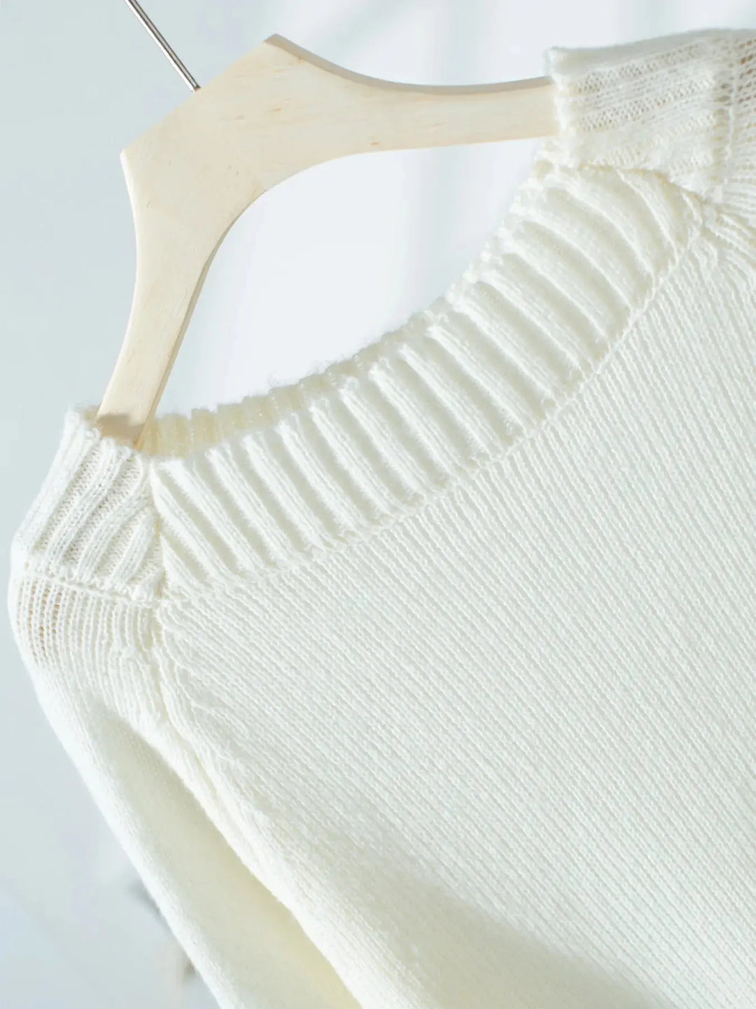 White Ribbed Knit Boat Neck Sweater