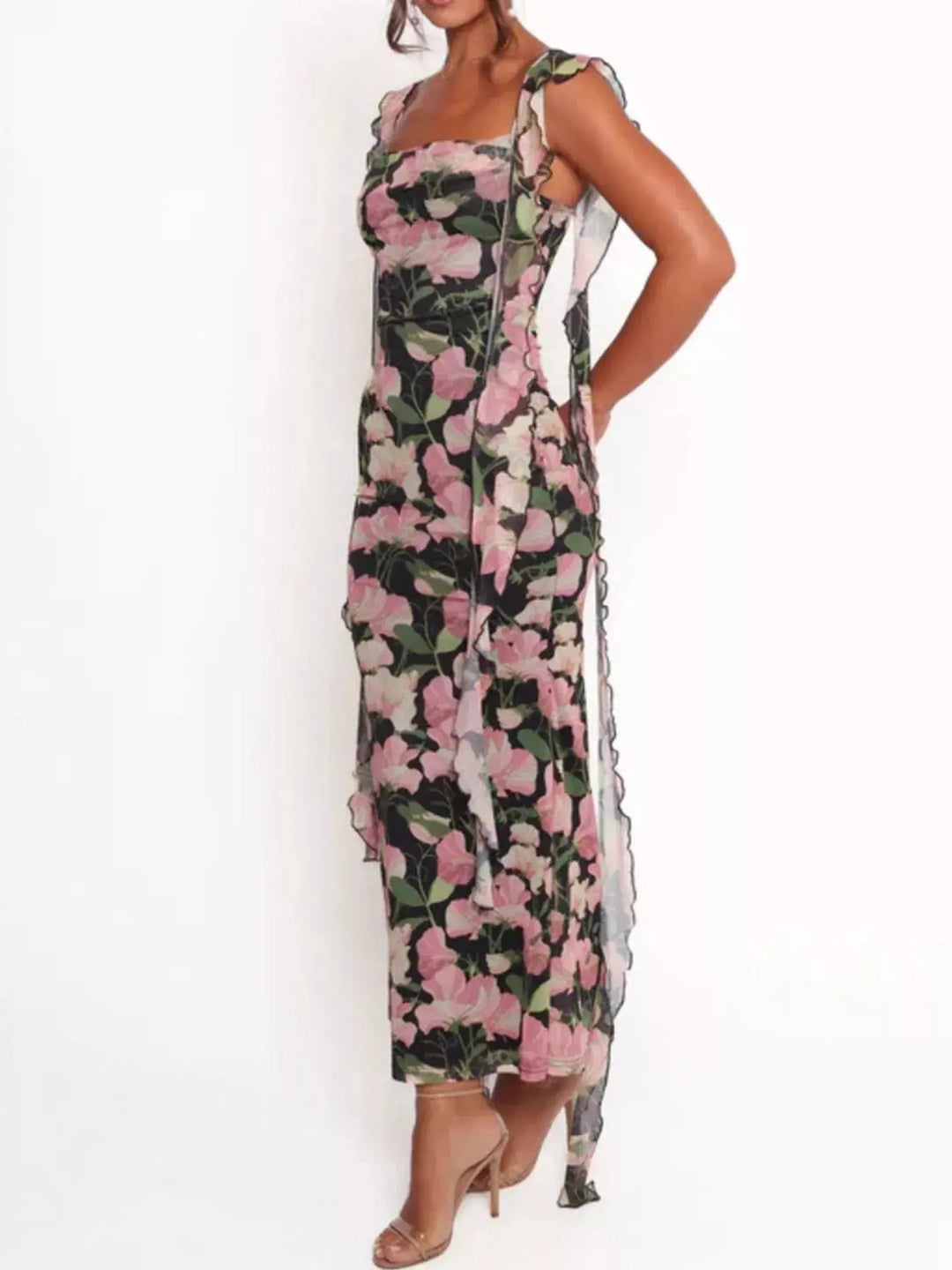 Floral Print Ruffle Maxi Dress